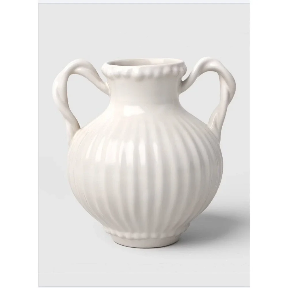 Beaded Ceramic Handled Vase Ivory - Threshold, Target